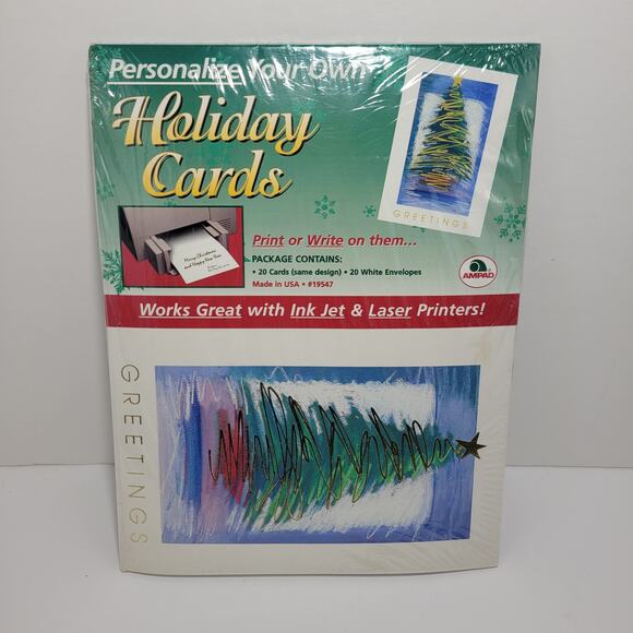 DIY Christmas Tree Holiday Greetings Computer Card Stock - Vintage NOS - Picture 1 of 3